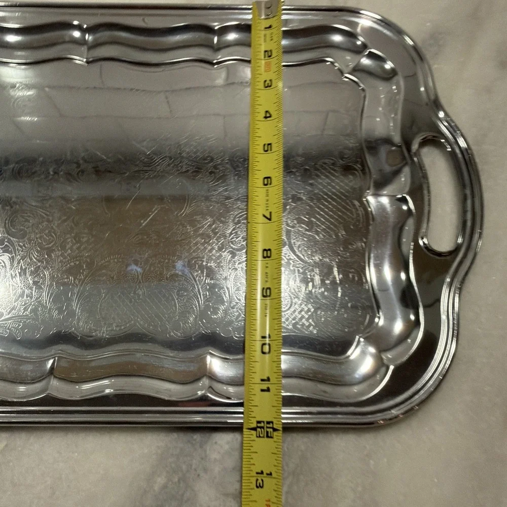 Rectangular Handled Tray Vintage Irvinware Metal Chrome Plated 18x12in OLA001